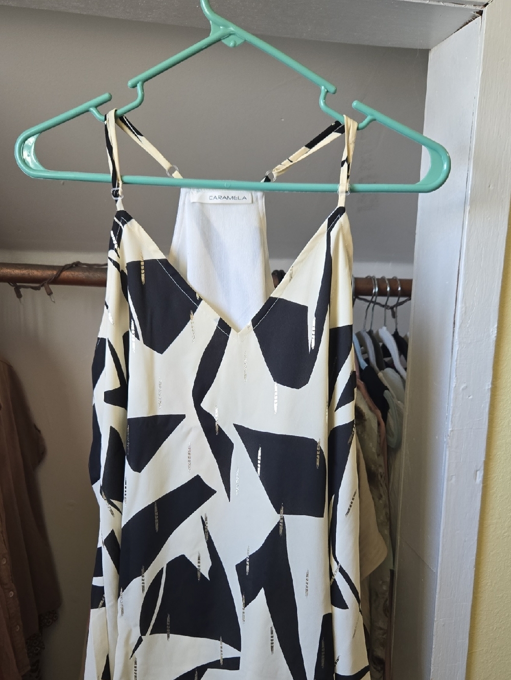 Caramel Black and Cream Geometric Slip Dress